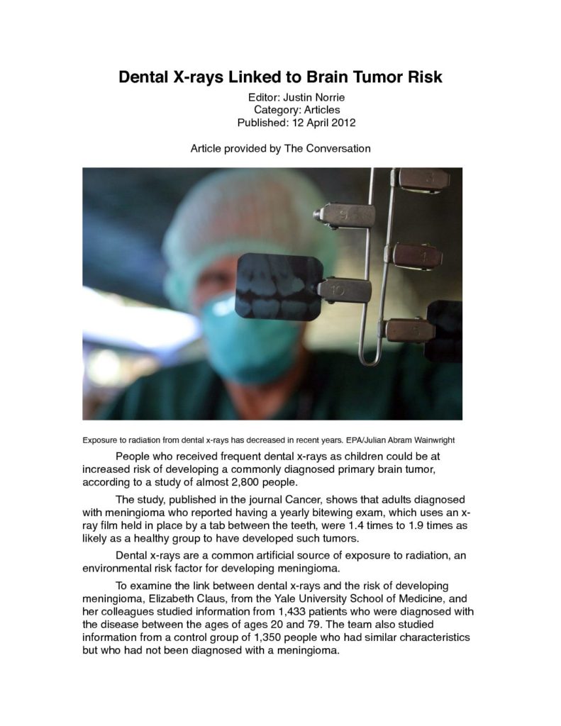 Dental Xrays Linked to Brain Tumour Risk The National Health Federation